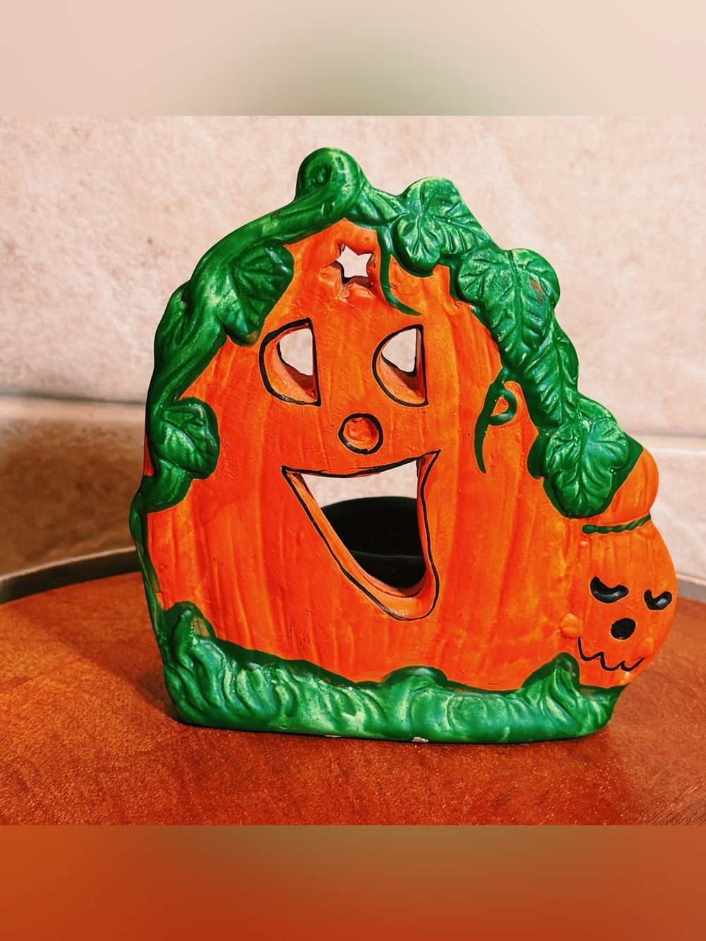 Rare Vintage Pumpkin Votive Candle Figurine Ceramic Pumpkin Halloween Decoration